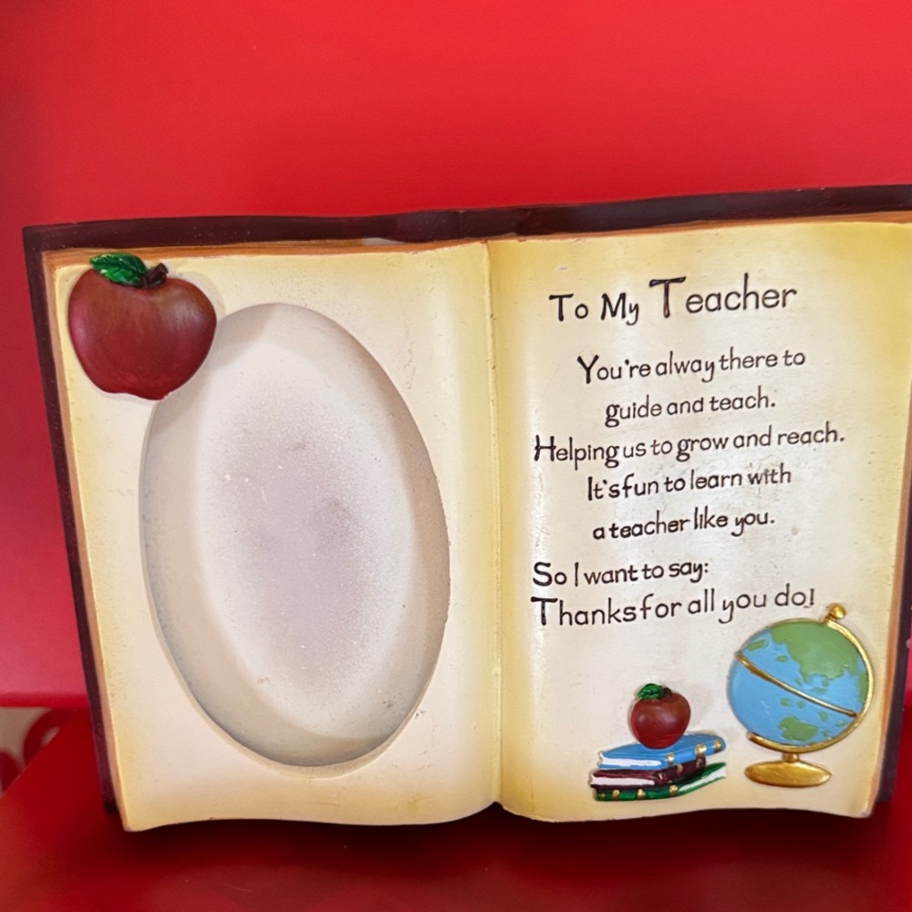 To My Teacher Decorative Photo Frame Plaque - Apple & Globe Design